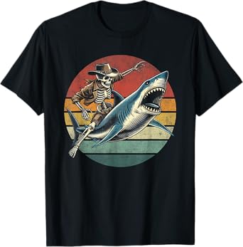 Skeleton Rodeo Shark Funny Vintage Skeleton Riding Shark T-Shirt