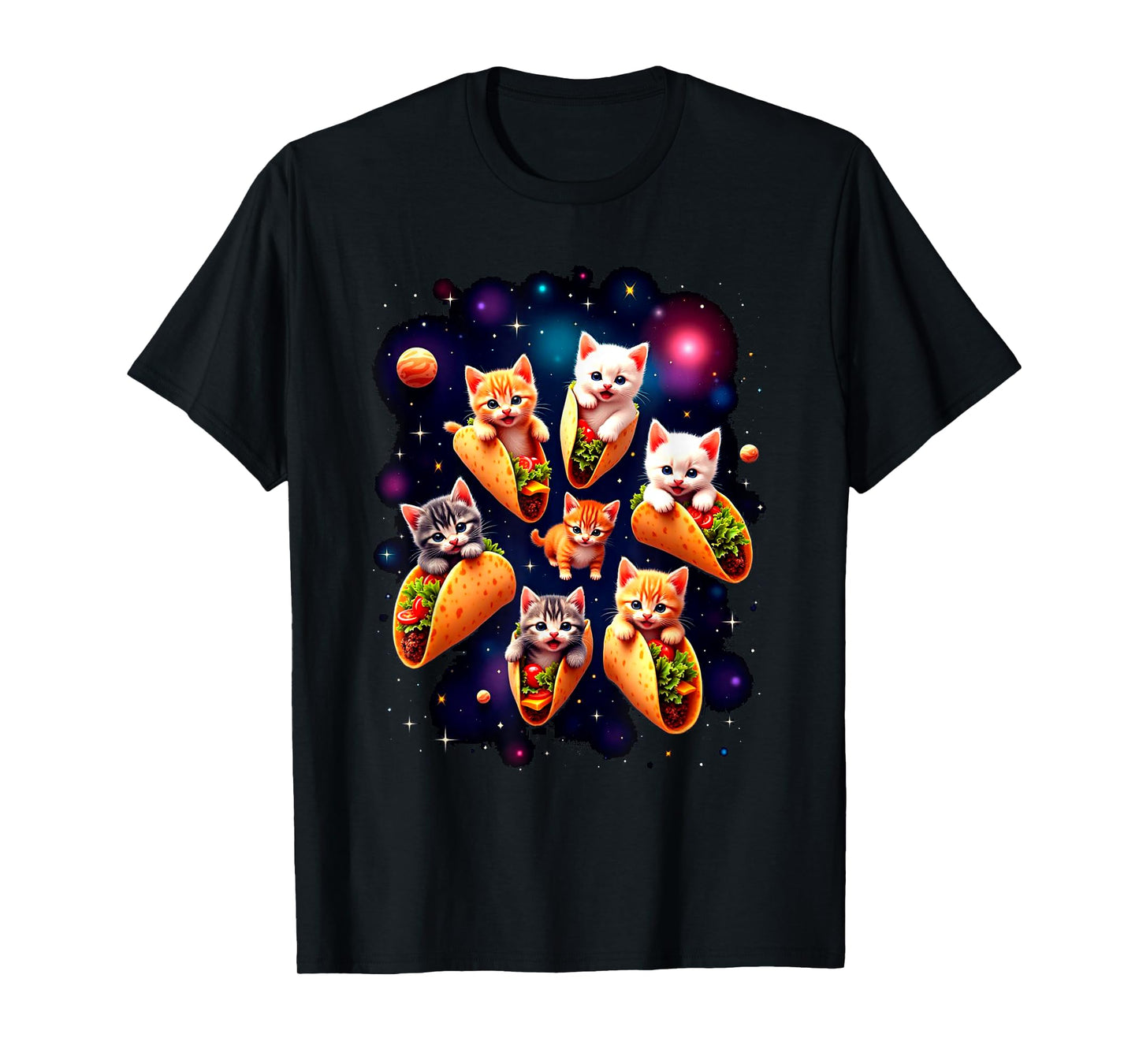 Cats & Tacos Funny Kitten Cats Space & Mexican Food Lover T-Shirt