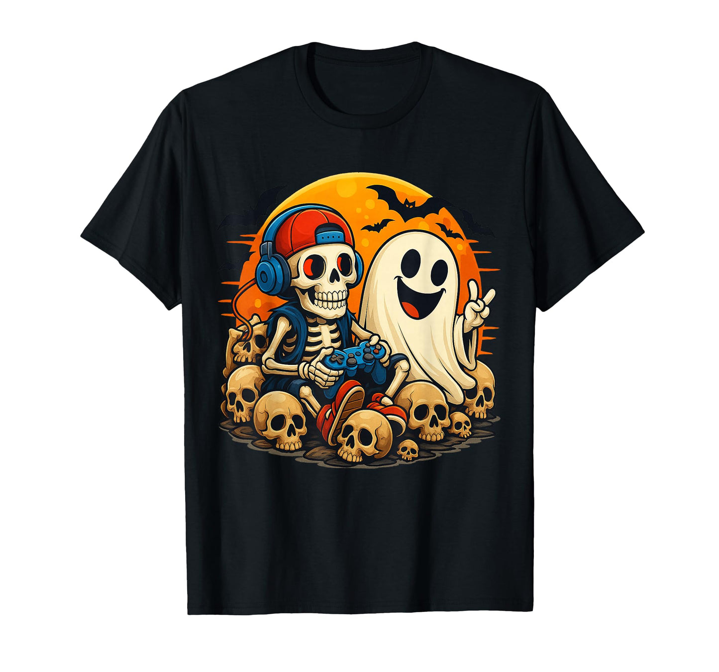 Funny Skeleton Video Game Halloween Gaming Gamer Boys Men T-Shirt