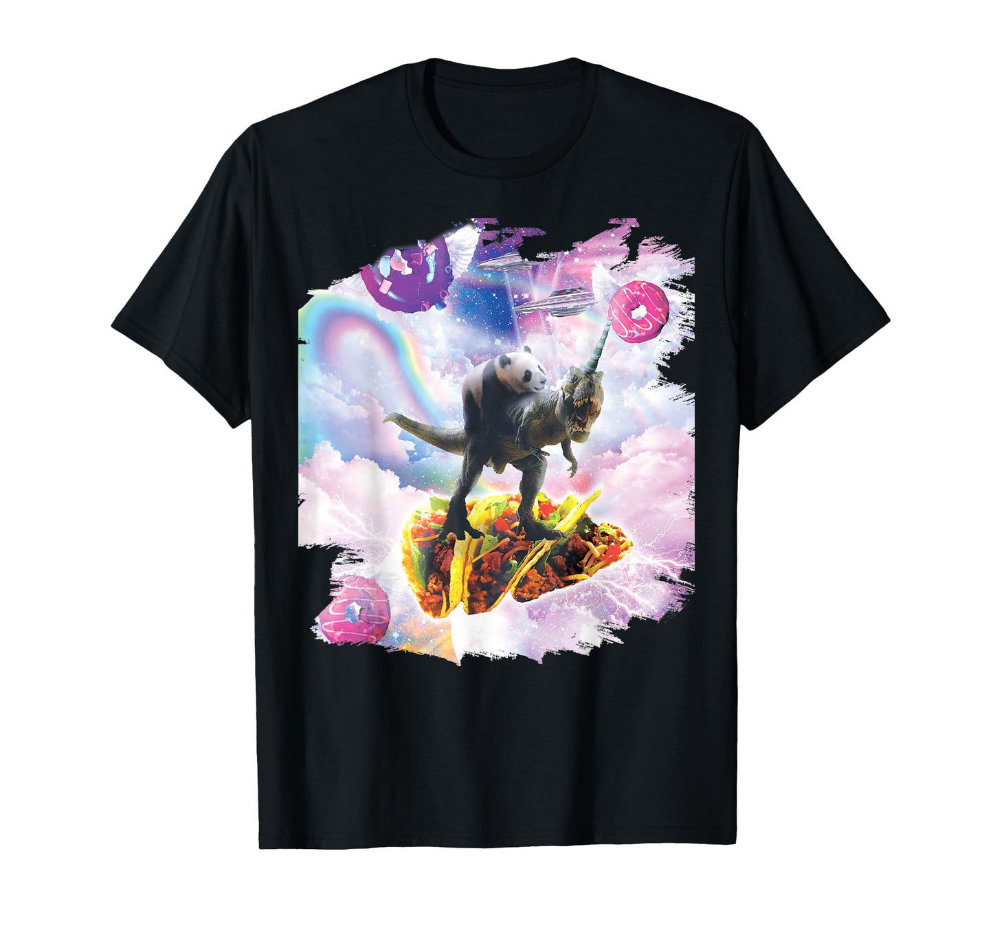 Space Panda Riding Dinosaur Unicorn - Taco & Donut T-Shirt