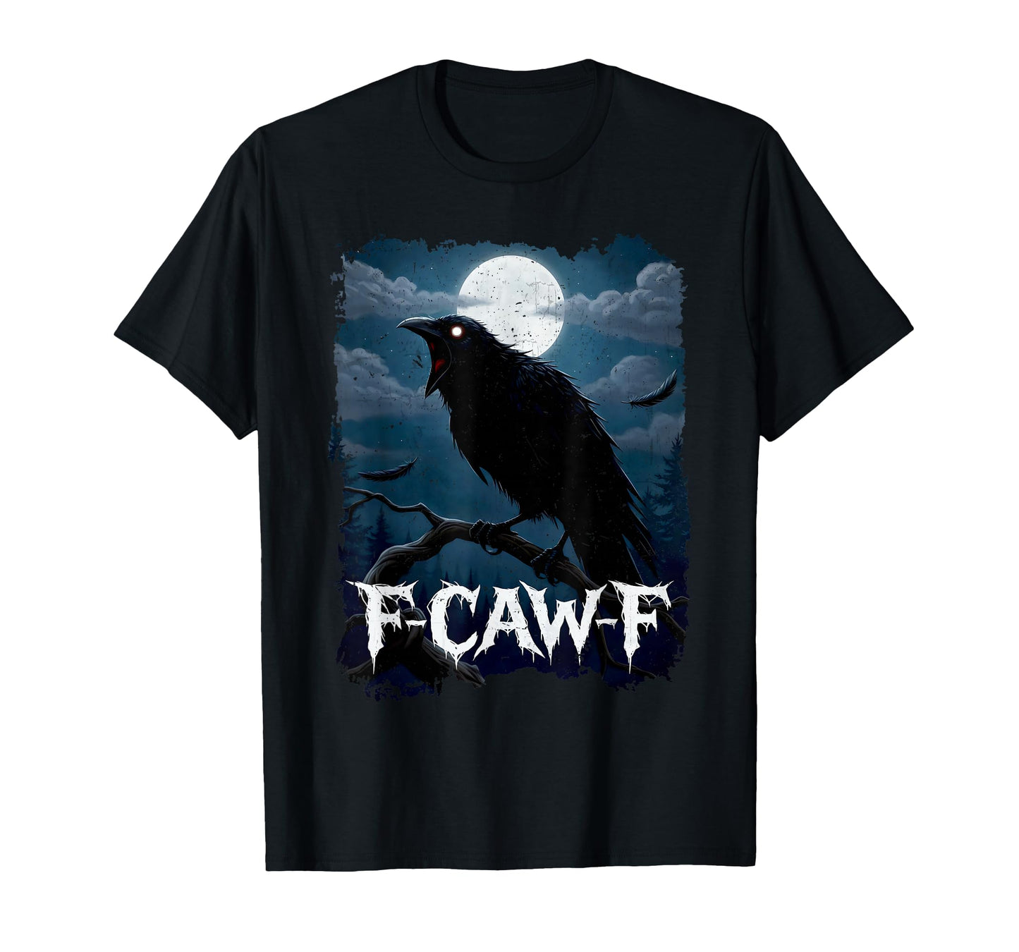 Funny Crow F-CAW-F Graphic Gothic Black Raven Moon Halloween T-Shirt
