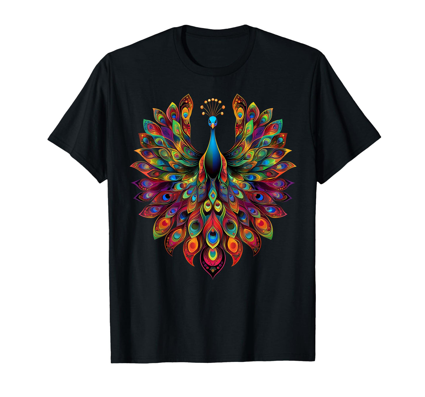 Colorful Peacock Cute Peafowl Bird Lover Men Women Black T-Shirt