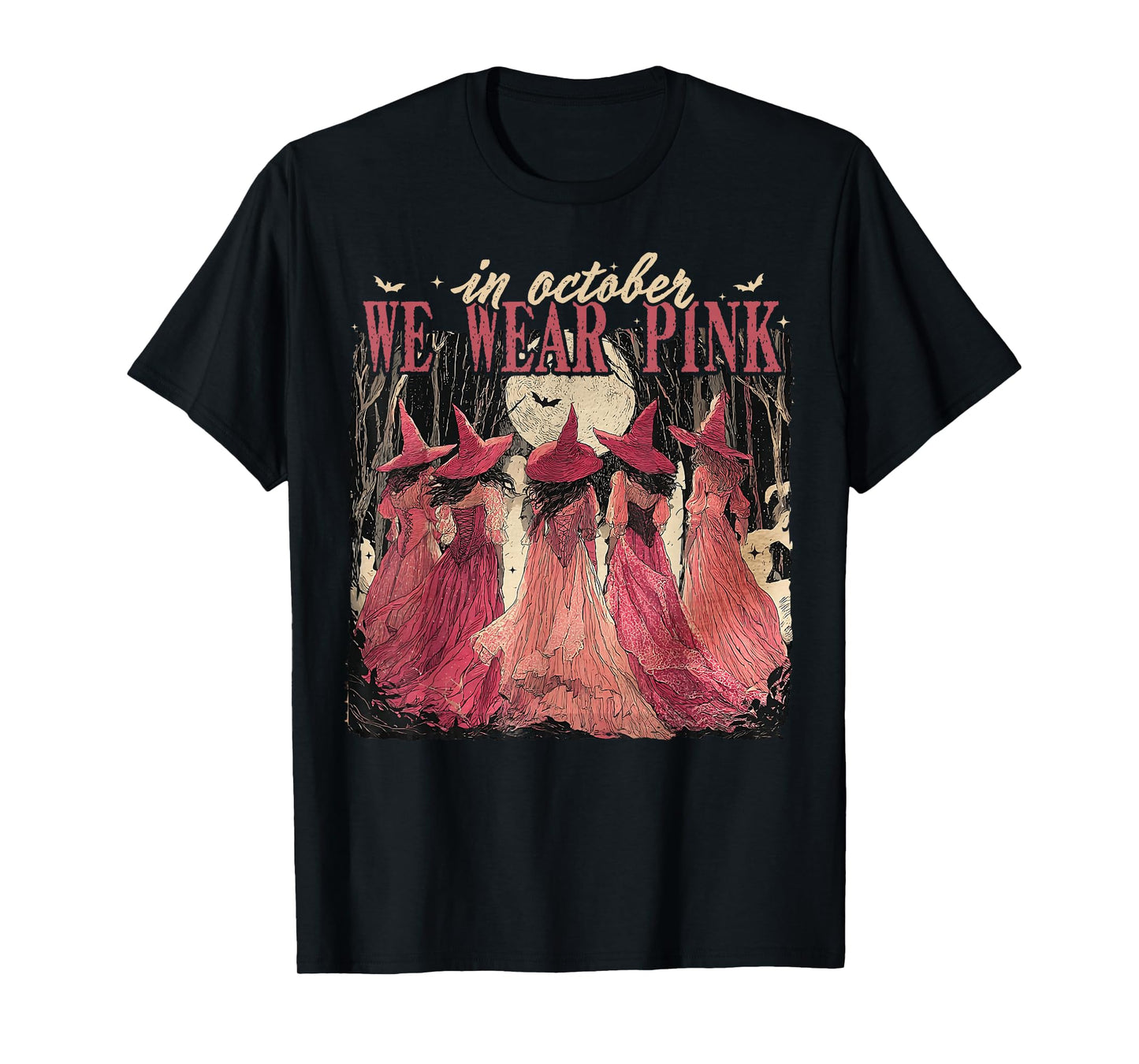 Retro in October We Wear Pink Witch Breast Cancer Awareness T-Shirt
