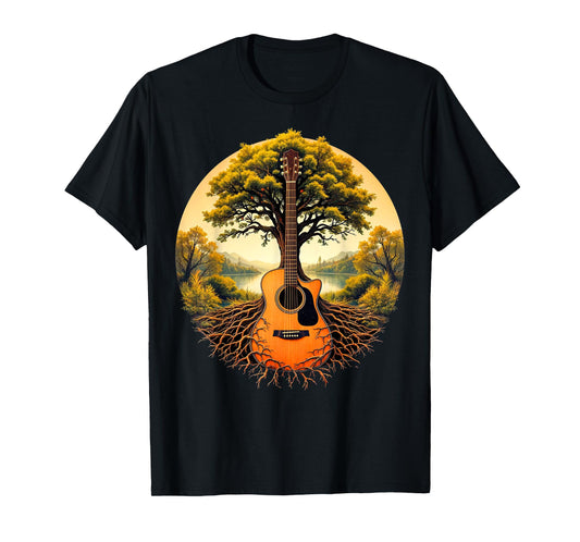 Acoustic Guitar Tree of Life Lake & Forest Nature Guitarist T-Shirt