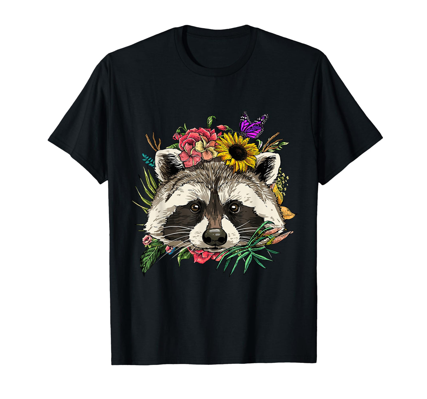 Raccoon Shirt Floral Raccoon Face Trash Panda Raccoon Lover T-Shirt