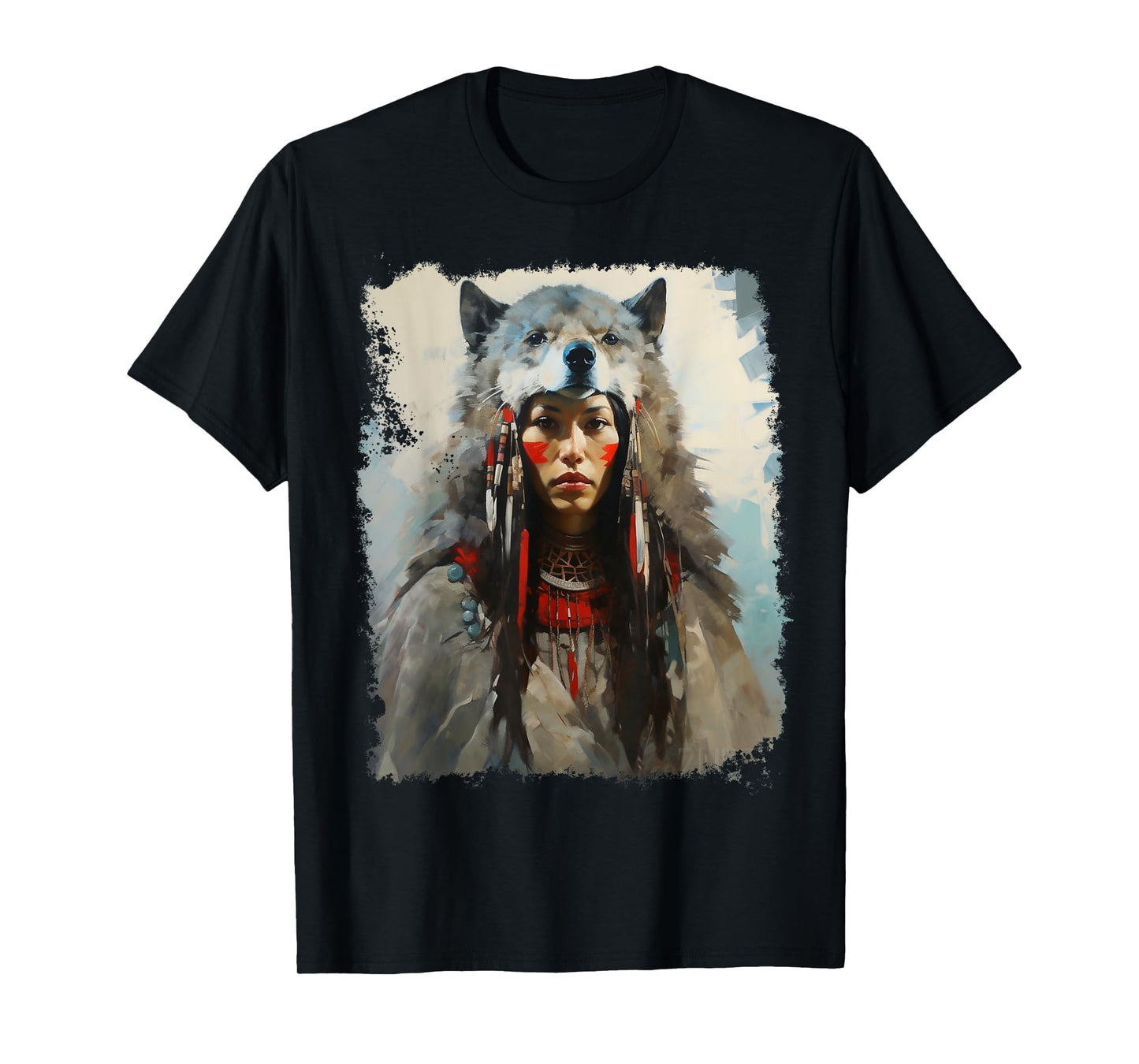 Native Indian Woman Tribe Wolf T-Shirt