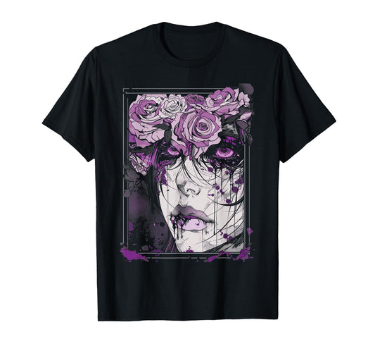Anime European Goth Castle Sad Flower Art Purple Beauty T-Shirt