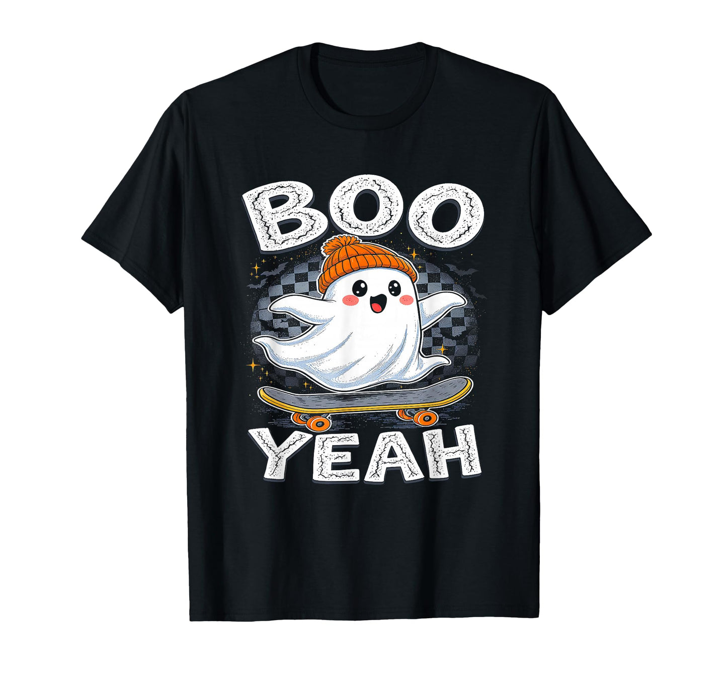 Halloween Ghost Skateboard Boo Yeah Costume Boys Kids Men T-Shirt