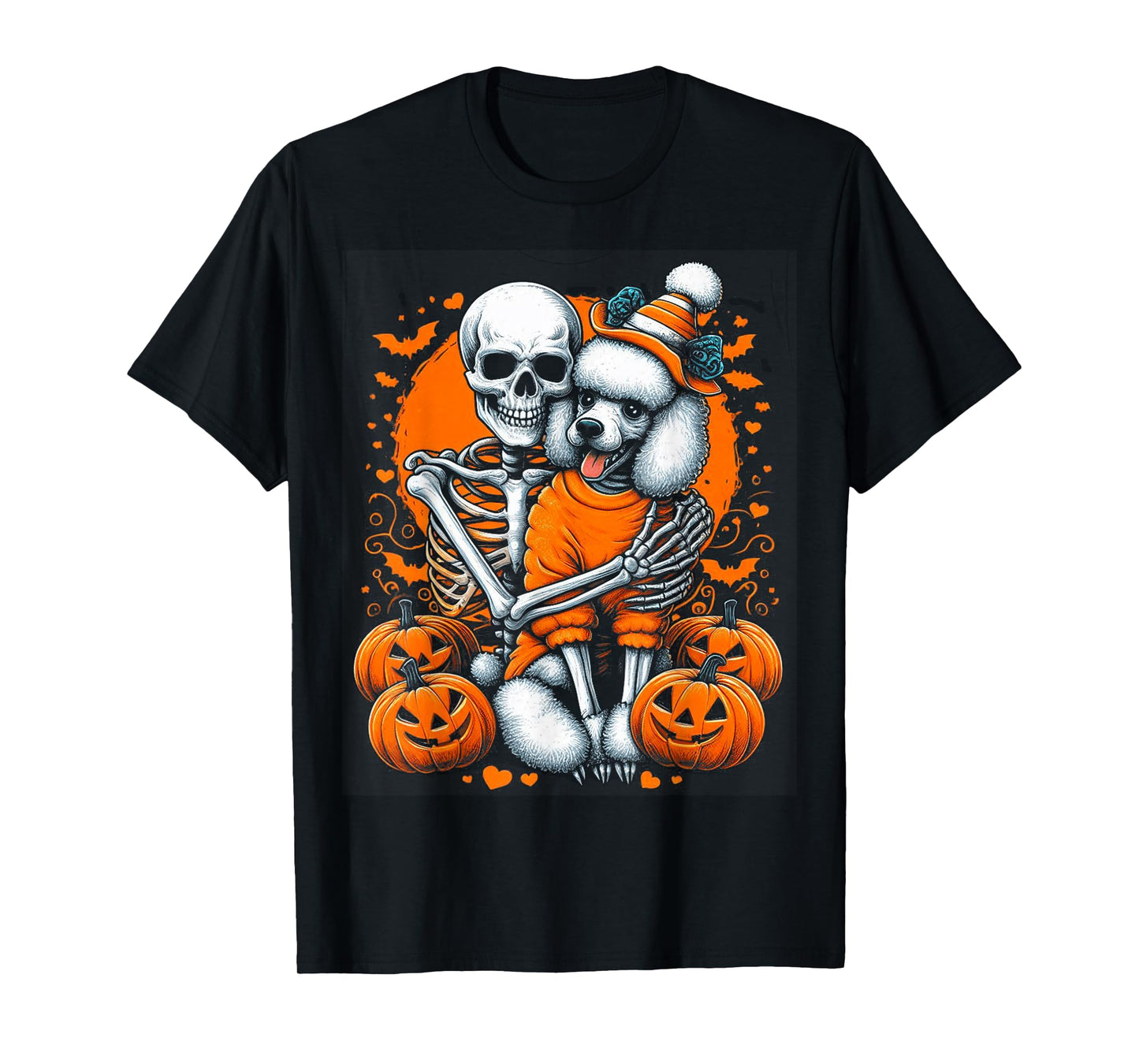 Skeleton Hugging Poodle Halloween Lover Mom Dad T-Shirt