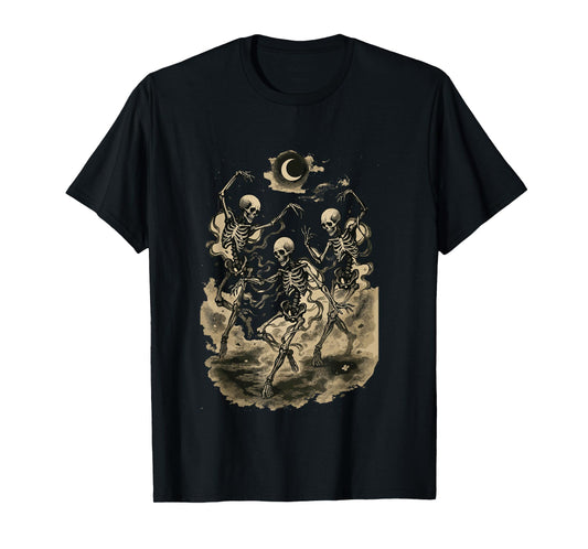 Dancing Skeletons Under Moon Gothic Design T-Shirt