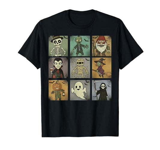 Cute Halloween Monsters Vintage Cartoon Grid Art. T-Shirt