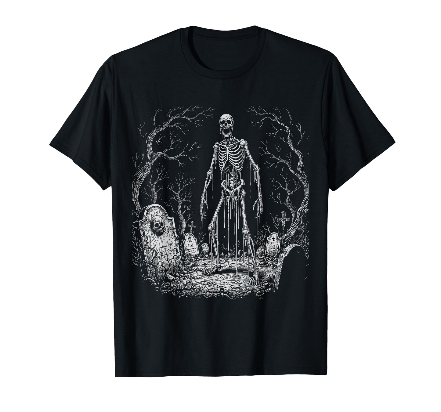 Gothic Zombie Skeleton Undead Horror Graveyard Art T-Shirt