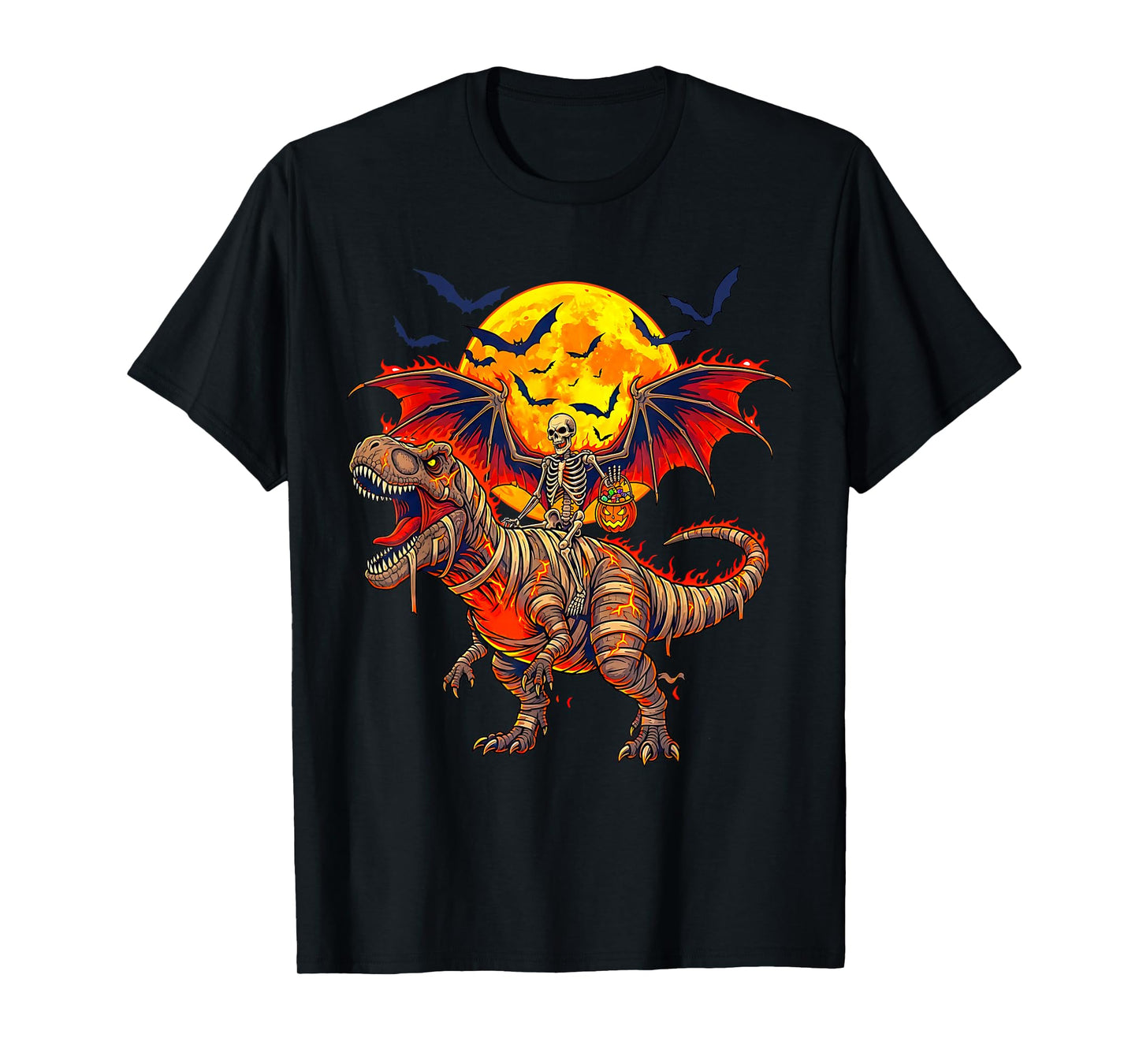 Skeleton Riding Dinosaur T Rex Halloween Scary Dinosaur T-Shirt