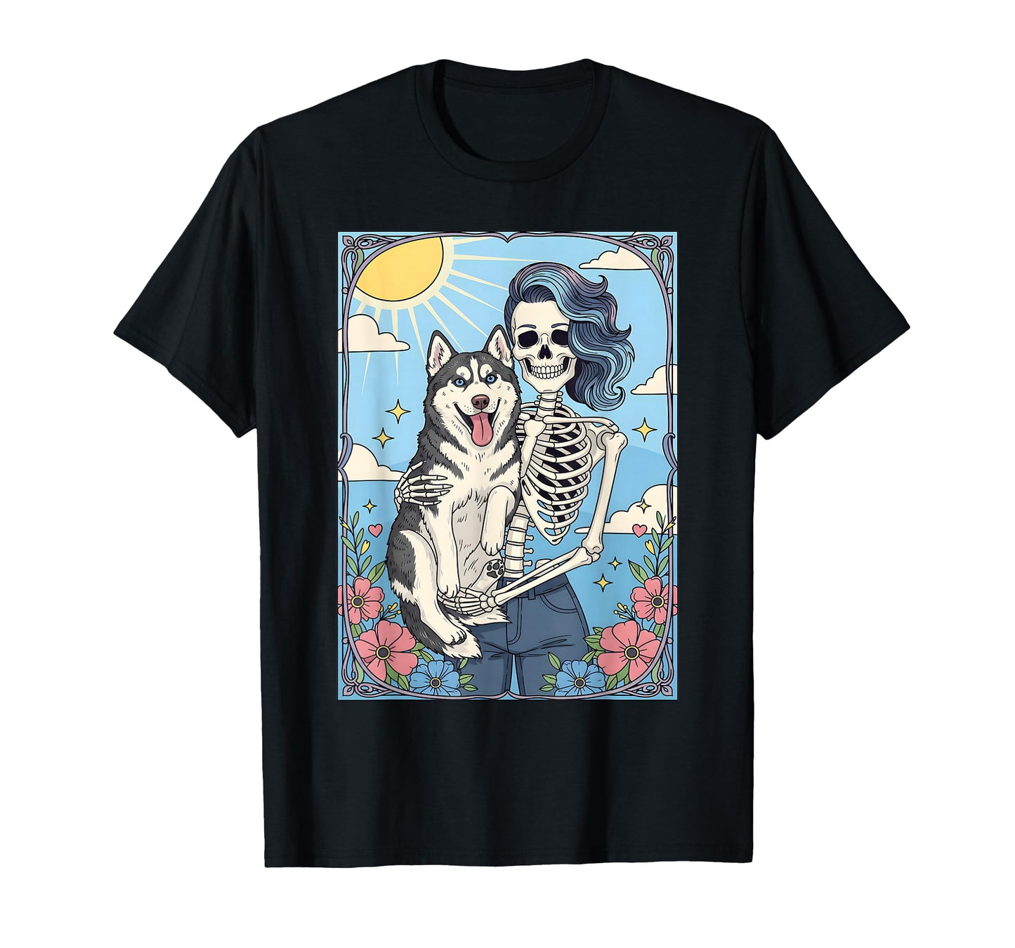 Siberian Husky Dog Tarot Card Halloween Costume Skeleton T-Shirt