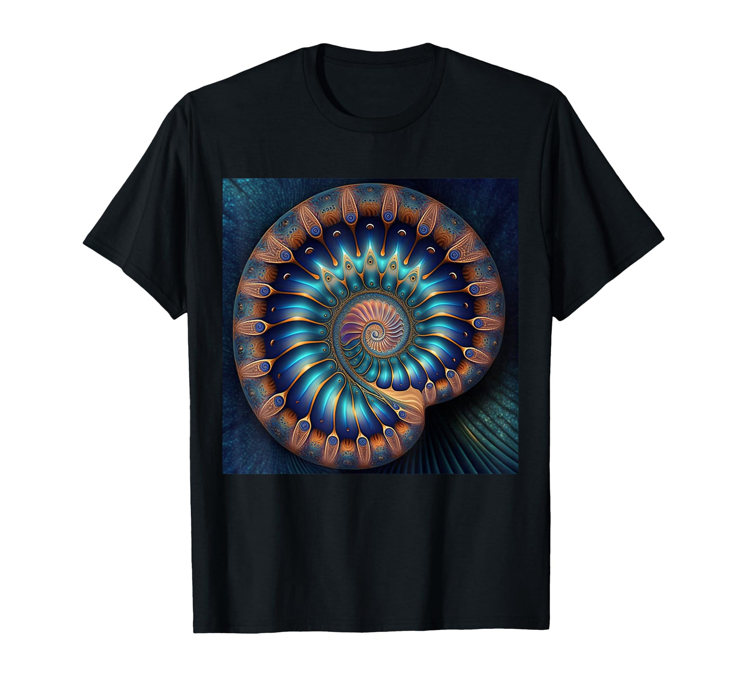 Blue Nautilus Shell Fibonacci Golden Ratio T-Shirt