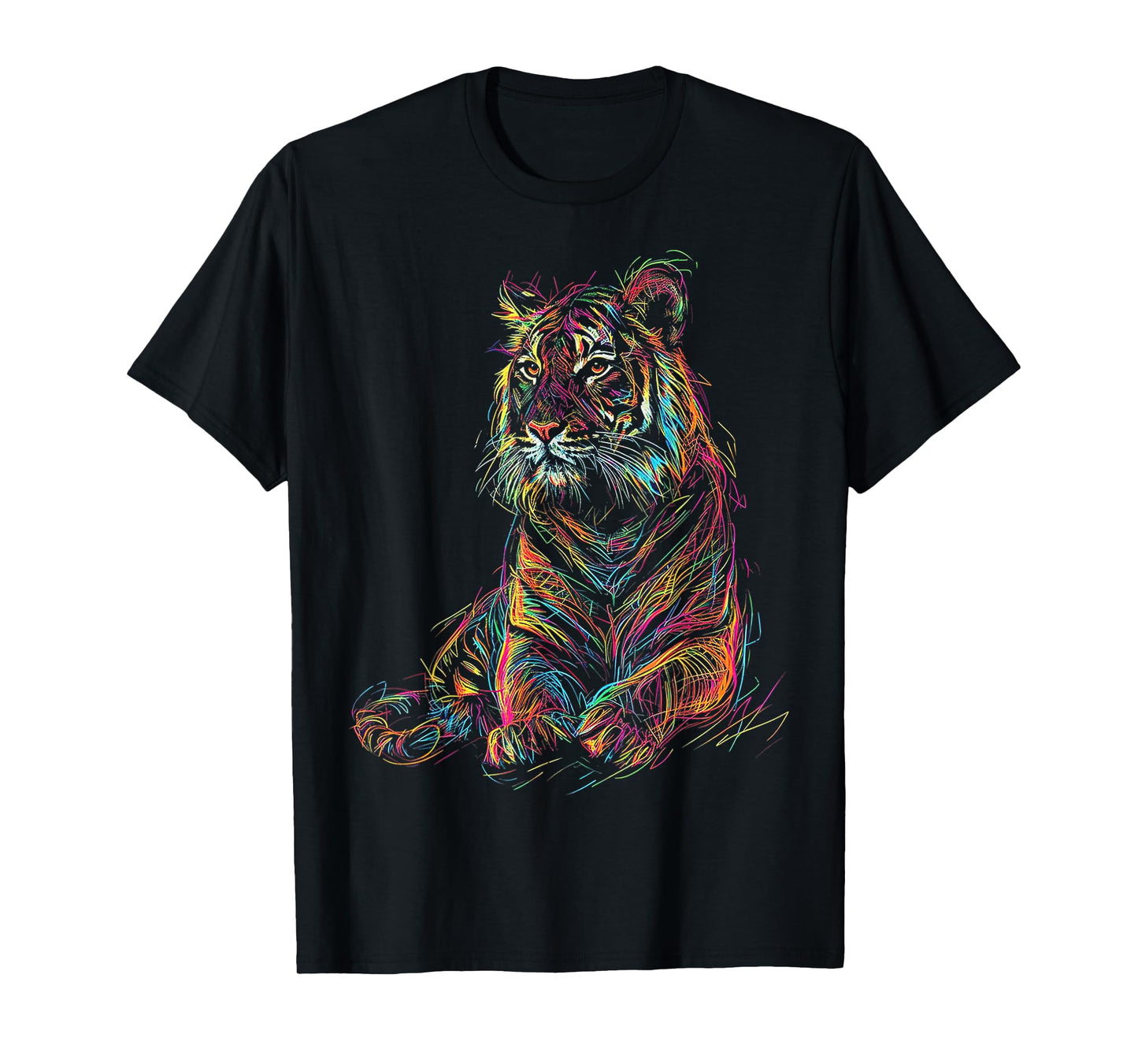 Tiger Colorful Drawing Animal Graphic Abstract Art Tiger T-Shirt