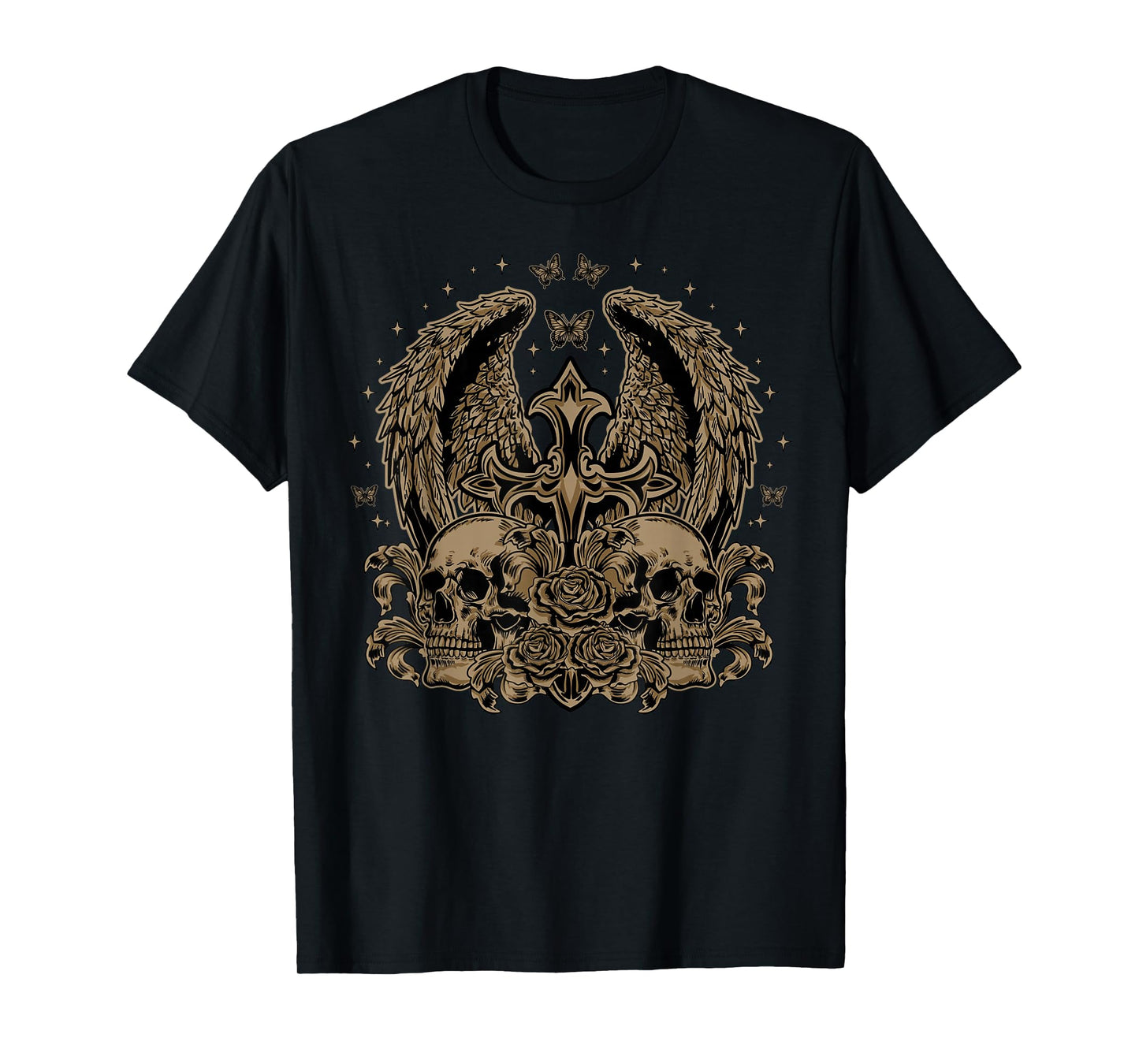 Skull Cross Wings Goth Alt Grunge Halloween Gothic Emo Y2K T-Shirt
