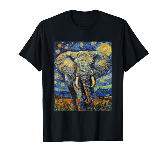 Cute Elephant Africa - Van Gogh Style - Starry Night T-Shirt