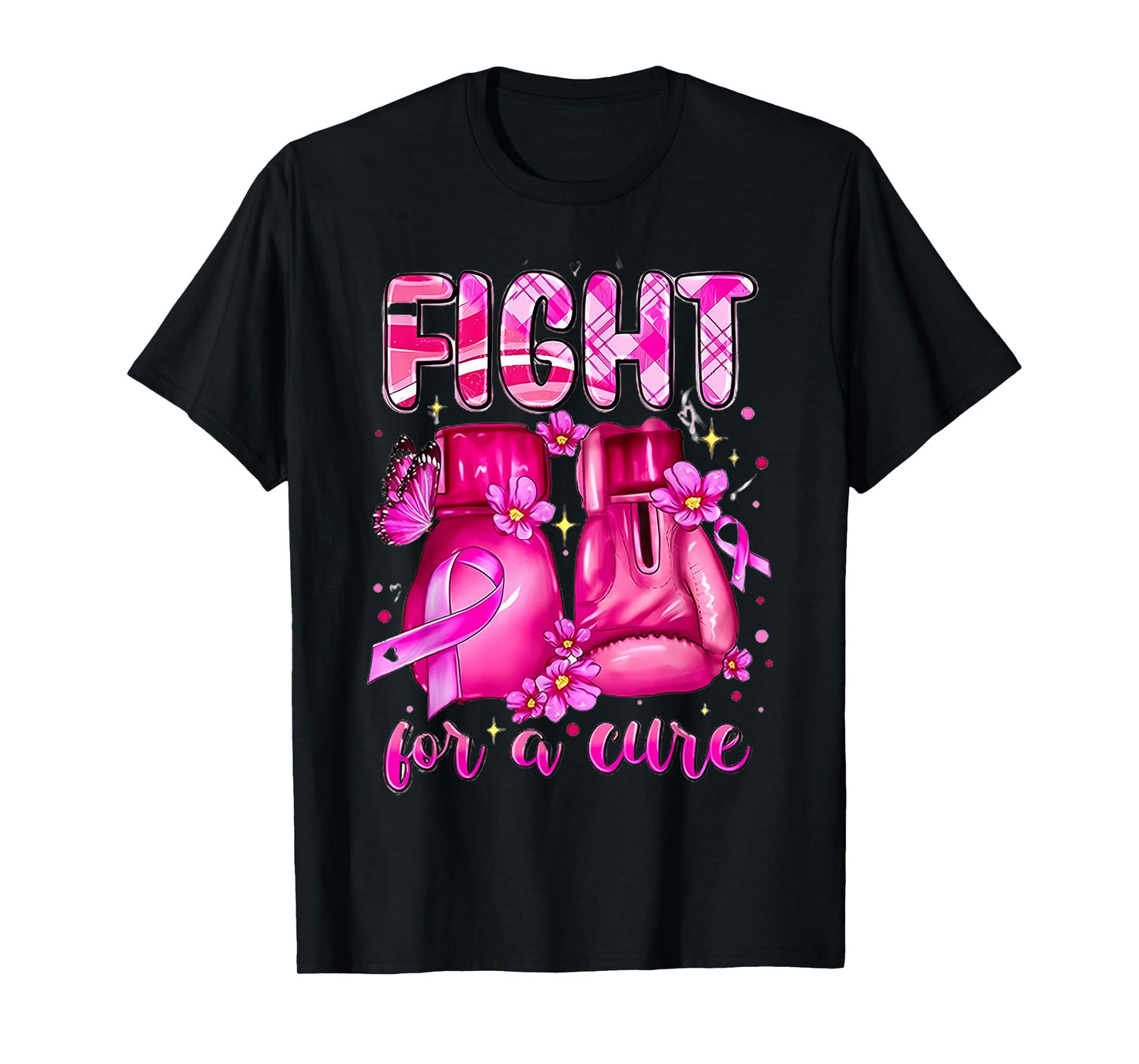 Fight For A Cure Pink Boxing Gloves Breast Cancer Awareness T-Shirt