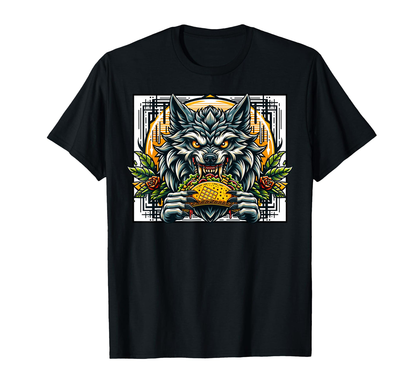 Wolf Eating Taco Fantasy Art Mexican Food And Drinks T-Shirt