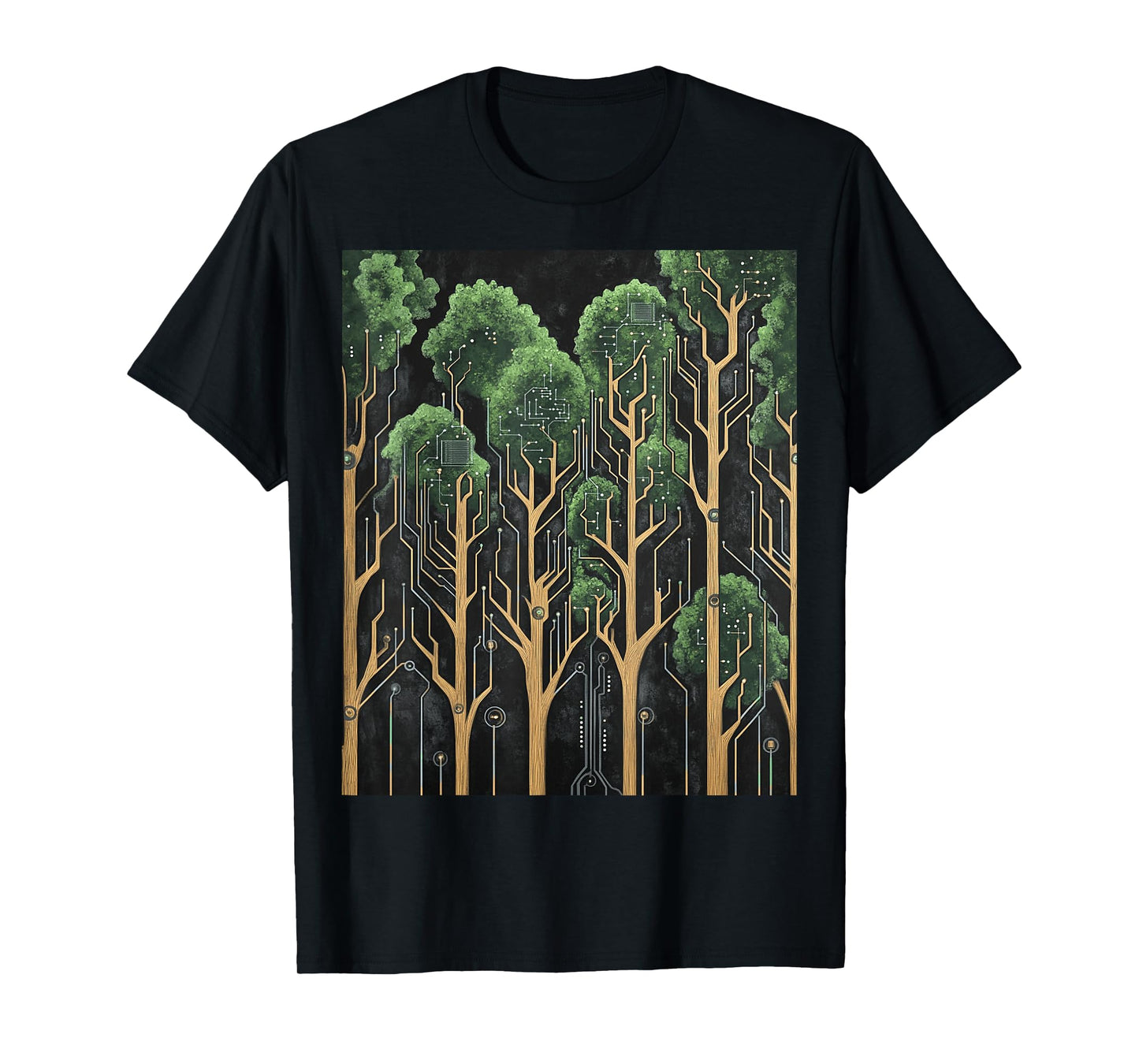 Tech-Nature Fusion Circuit Board Design T-Shirt