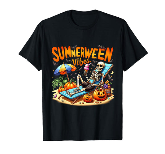 Summerween Halloween Skeleton Ice Cream Summer Vacation T-Shirt for Men Women