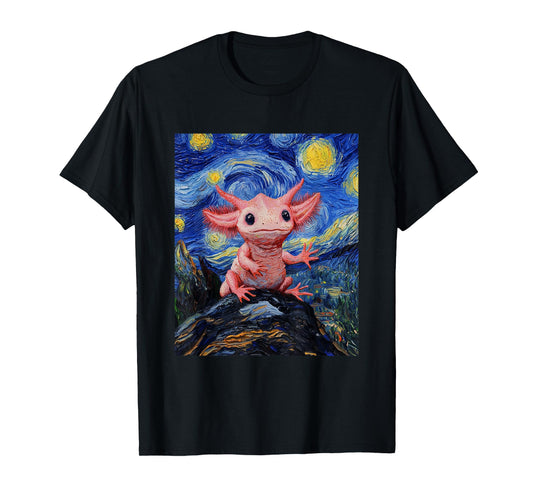 Axolotl Kawaii - Van Gogh Style - Starry Night Graphic T-Shirt