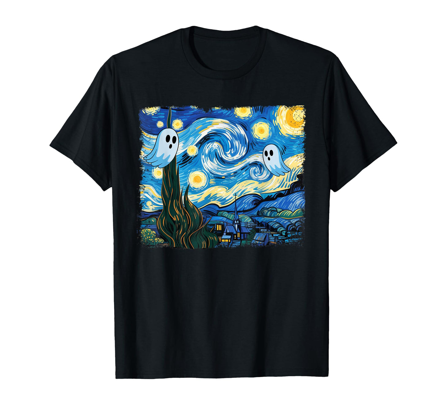 Funny Halloween Boo Sheet Ghost Starry Night Van Gogh Boys T-Shirt