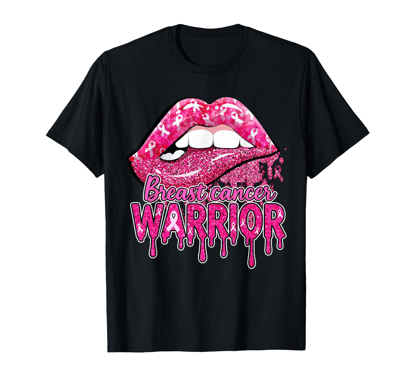Breast Cancer Warrior Drip Lip Awareness For Men Women T-Shirt