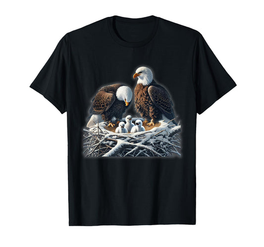 Bald Eagle Dad Mom Three Eaglet Chicks Babies in the Nest T-Shirt
