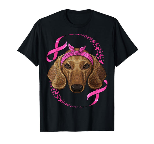 Dachshund Breast Cancer Awareness Pink Bandana Survivor T-Shirt
