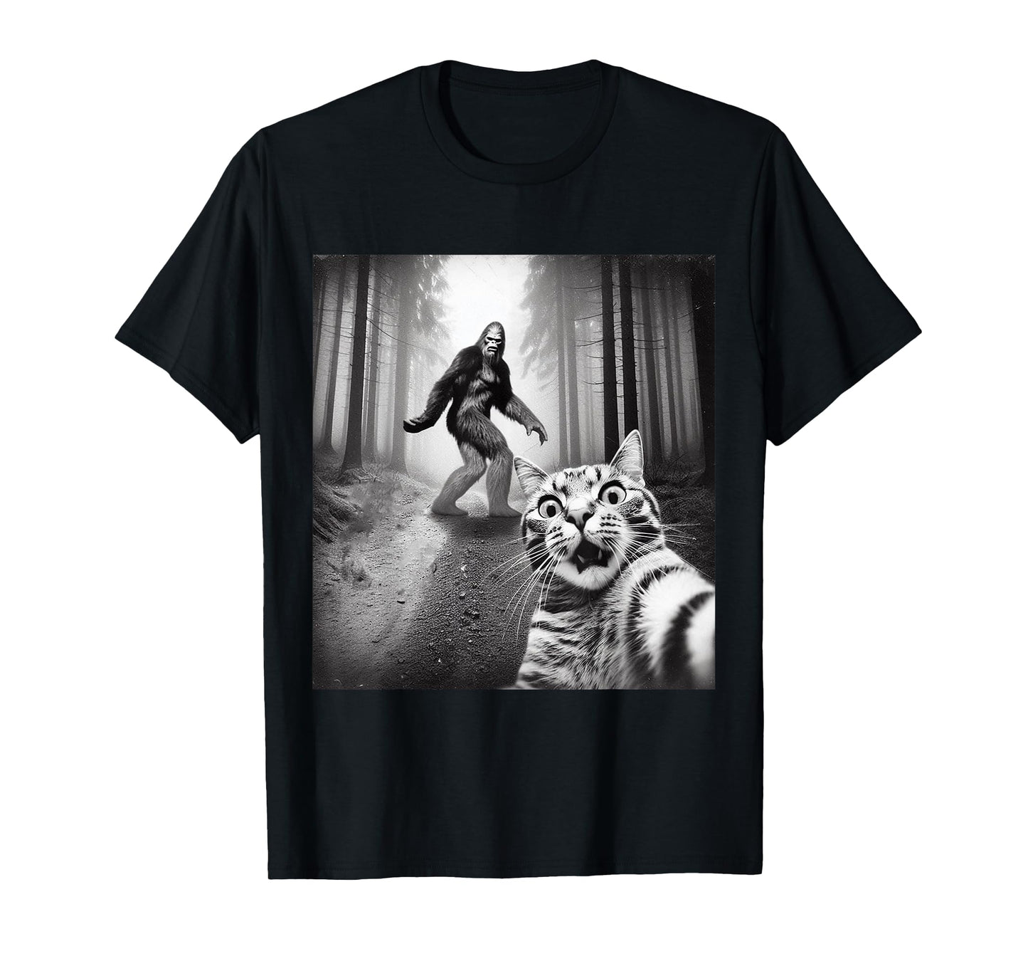Funny Cat Selfie With Sasquatch Bigfoot T-Shirt