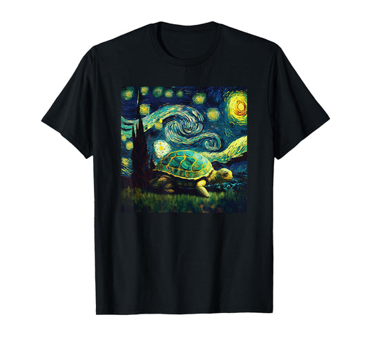 cute turtle painting for lover Van Gogh art Starry Night sky T-Shirt