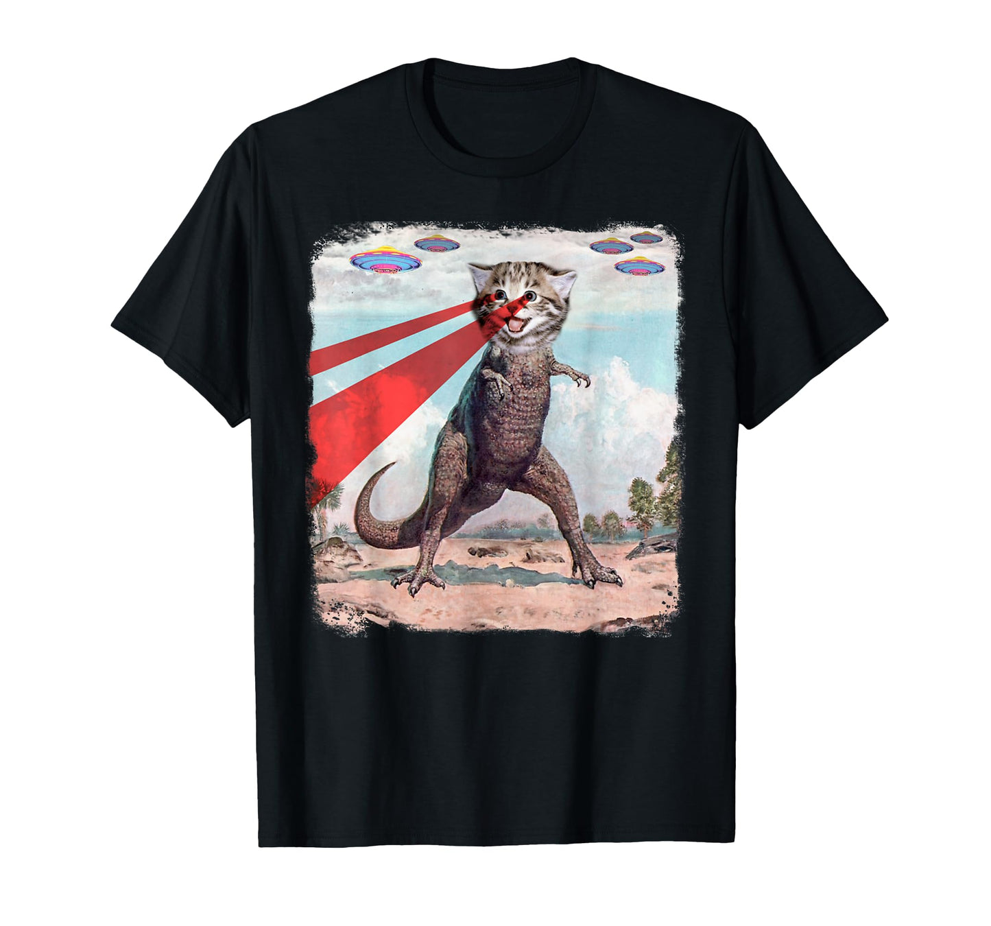 Laser Cat Shirt T Rex Cat Shirt Retro T Shirt Funny UFO Tee T-Shirt for Men Women Kids
