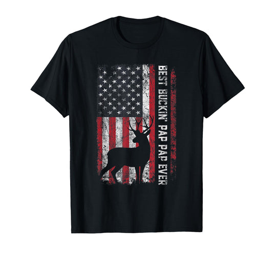 Mens USA Flag Best Buckin Pap Pap Ever Deer Hunting Fathers Day T-Shirt