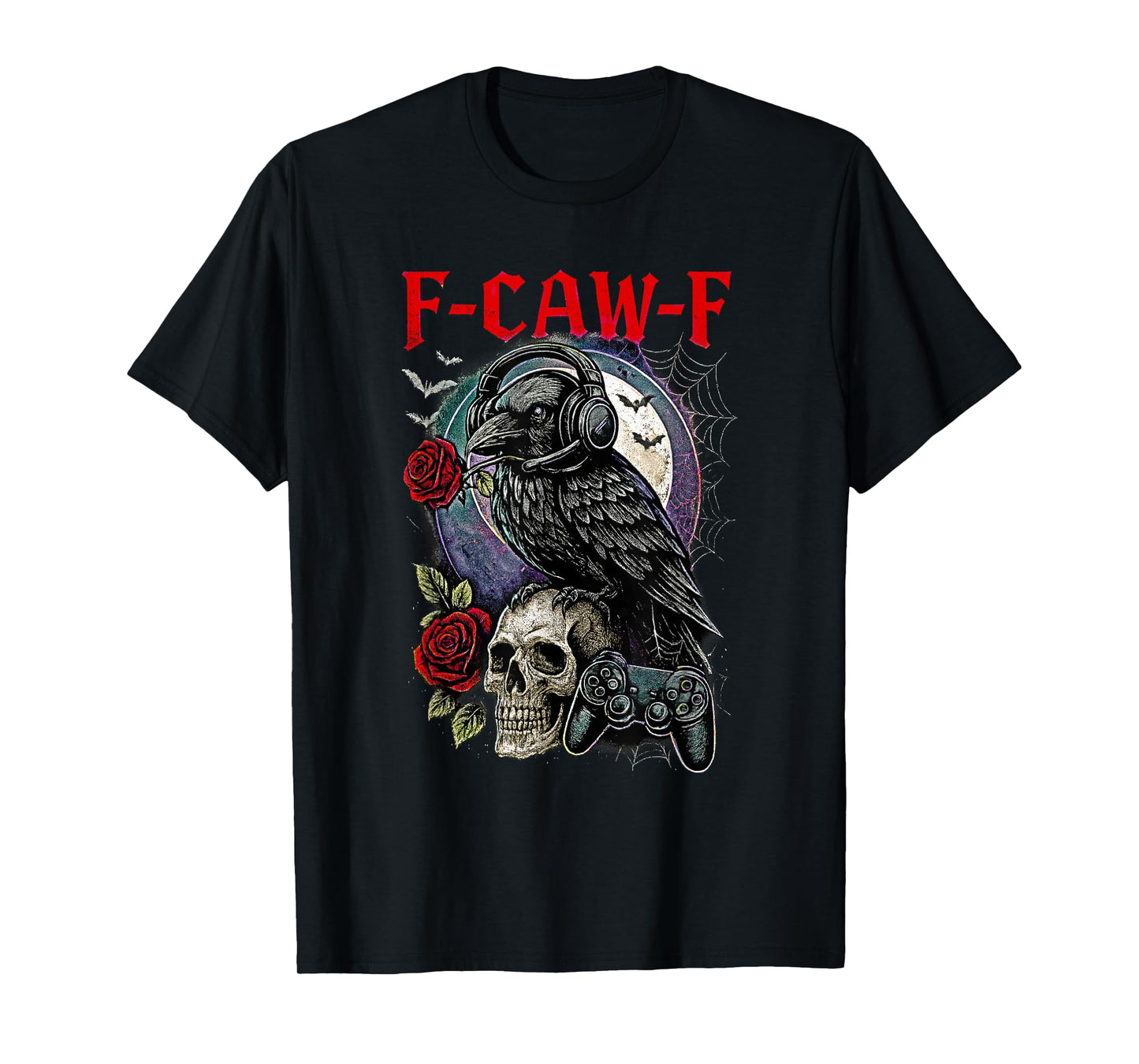 Gothic Crow Gamer Funny Halloween Gaming Design F-CAW-F Cool T-Shirt