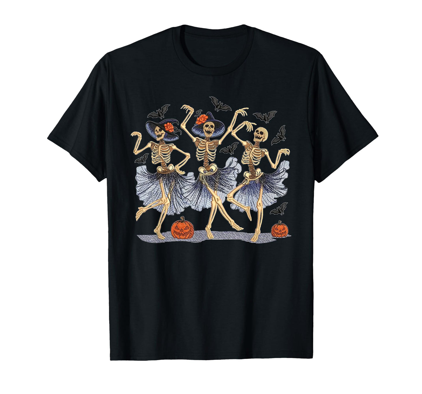 Dancing Skeleton Wearing Dress Spooky Halloween Dancer T-Shirt