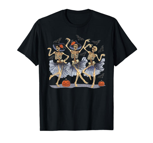 Dancing Skeleton Wearing Dress Spooky Halloween Dancer T-Shirt