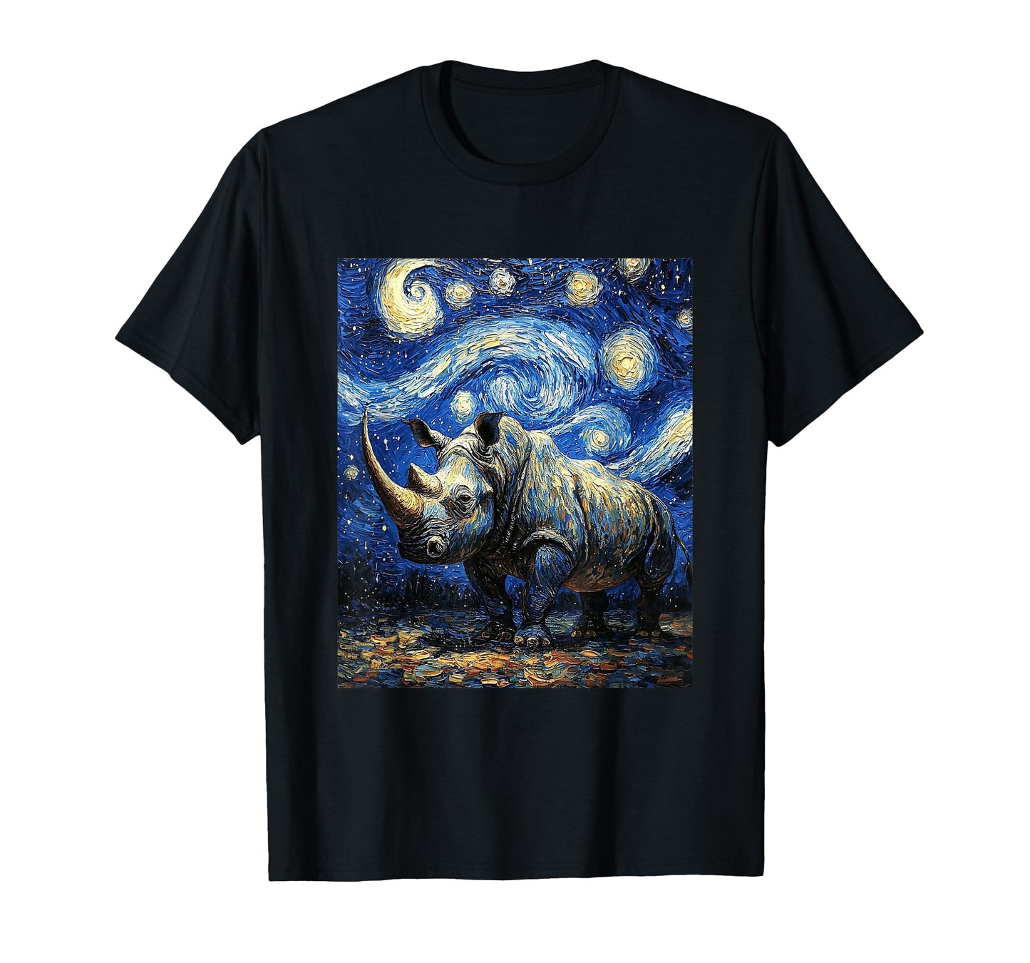 Rhino Rhinoceros - Van Gogh Style - Starry Night T-Shirt