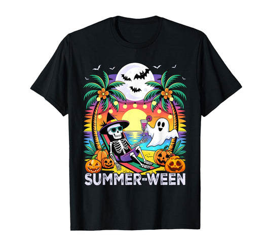 Beach Party Halloween Vibes Summerween Skeleton Ghost T-Shirt