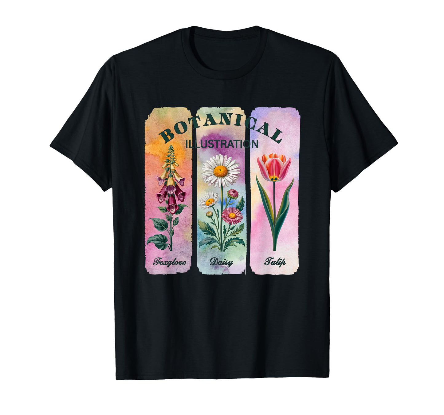 Foxglove Daisy Tulip Wildflower Garden Brush Stroke Style T-Shirt