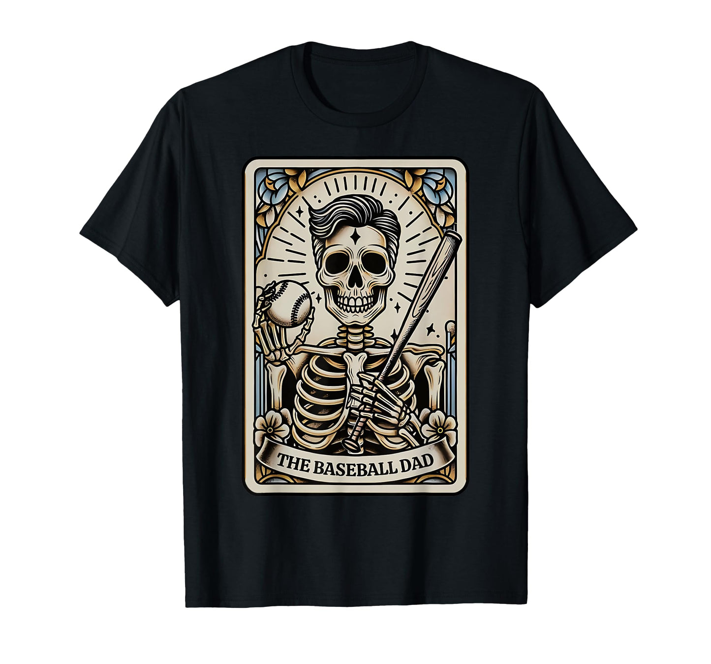 Funny Skeleton Baseball Dad Tarot Card Halloween Sport Lover T-Shirt
