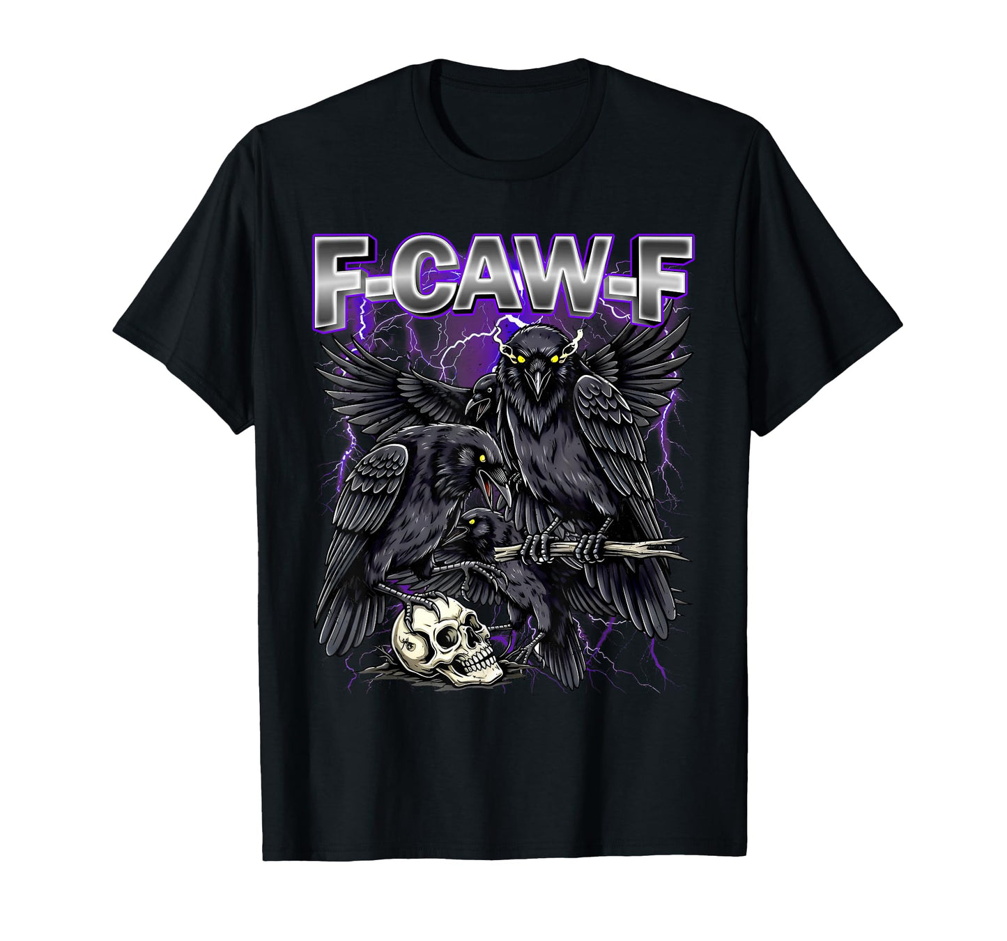 Funny Crow F-CAW-F Graphic Gothic Black Raven Moon Halloween T-Shirt
