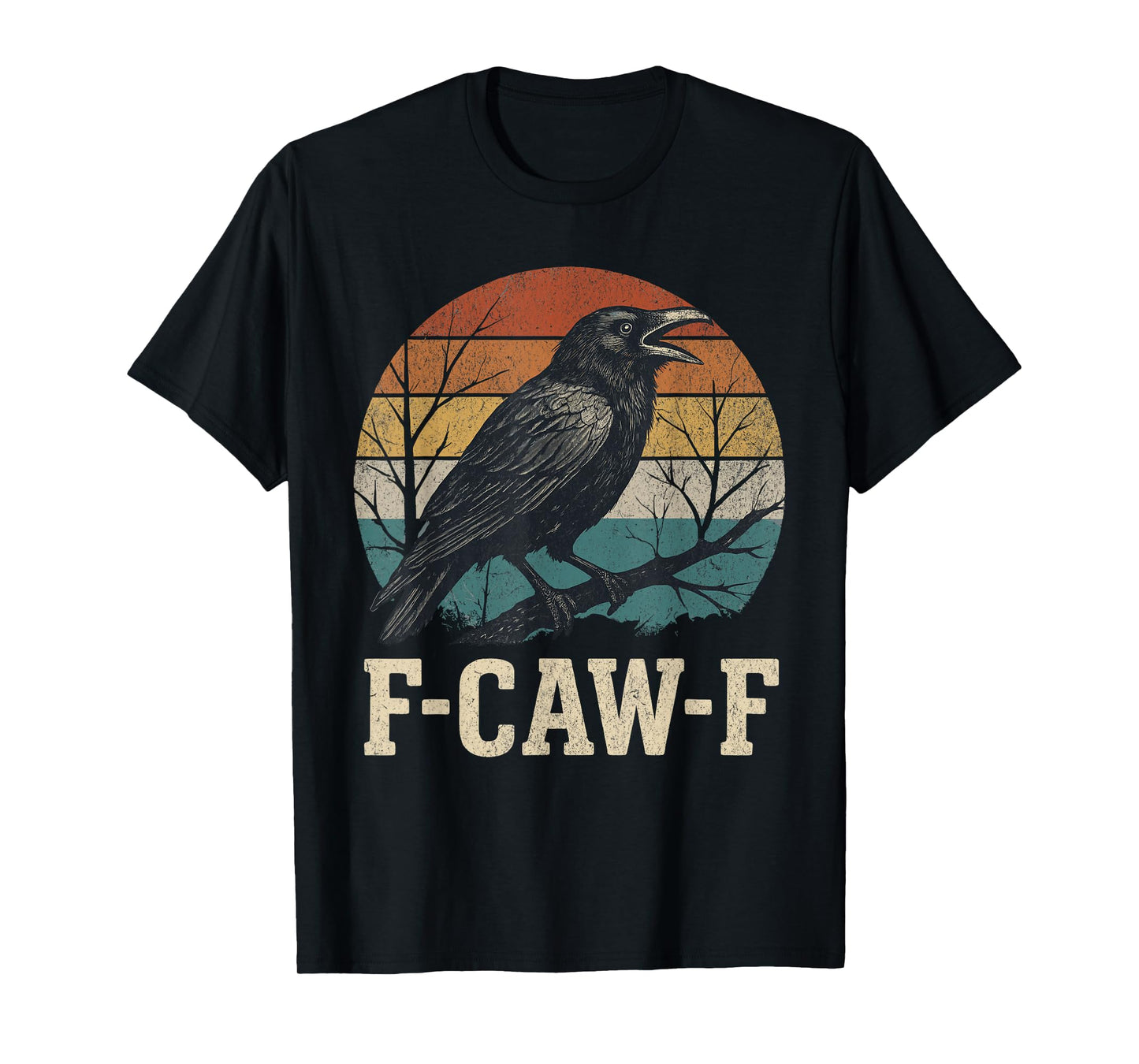 F-Caw-F Black Crow Black Bird Retro Sunset Vintage Humor T-Shirt