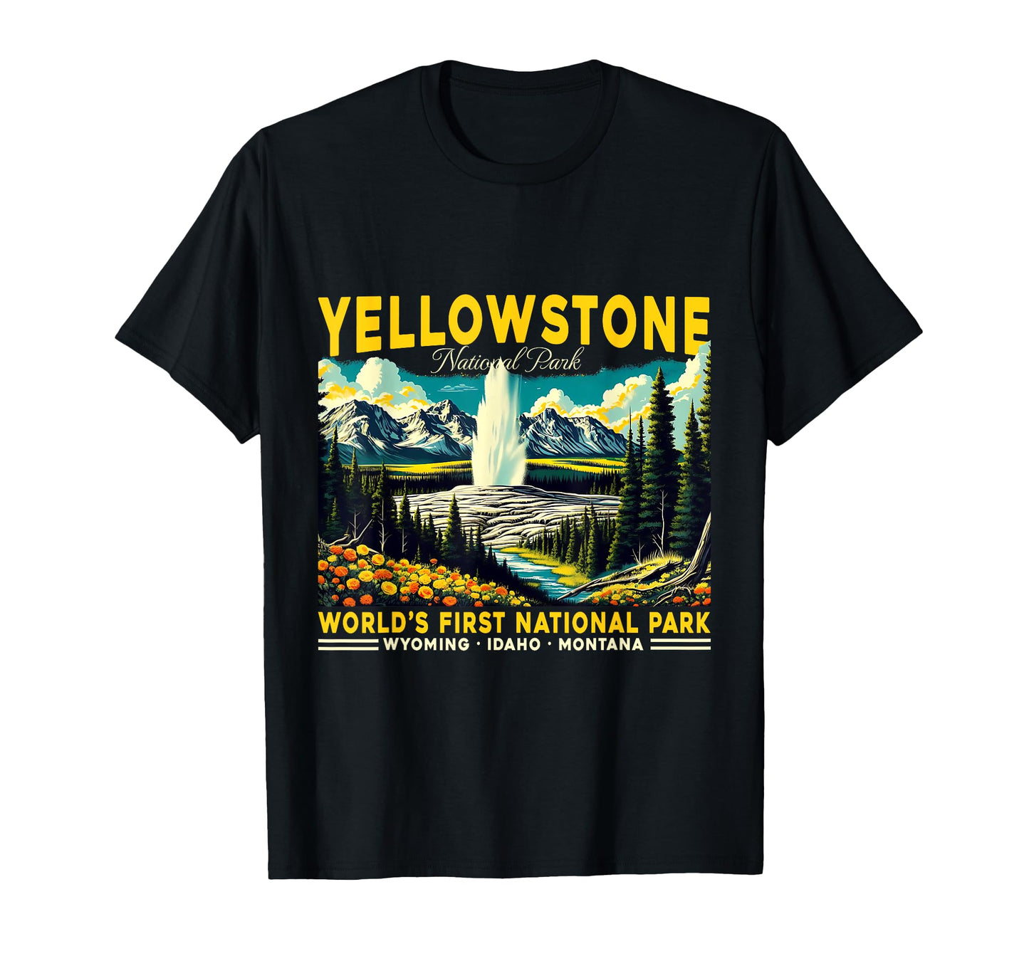 Yellowstone Road Trip 2025 National Park Retro Travel Art T-Shirt