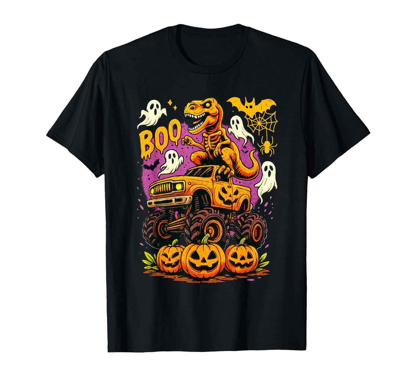 Zombie Dinosaur T Rex Monster Truck Boo Pumpkin Halloween T-Shirt