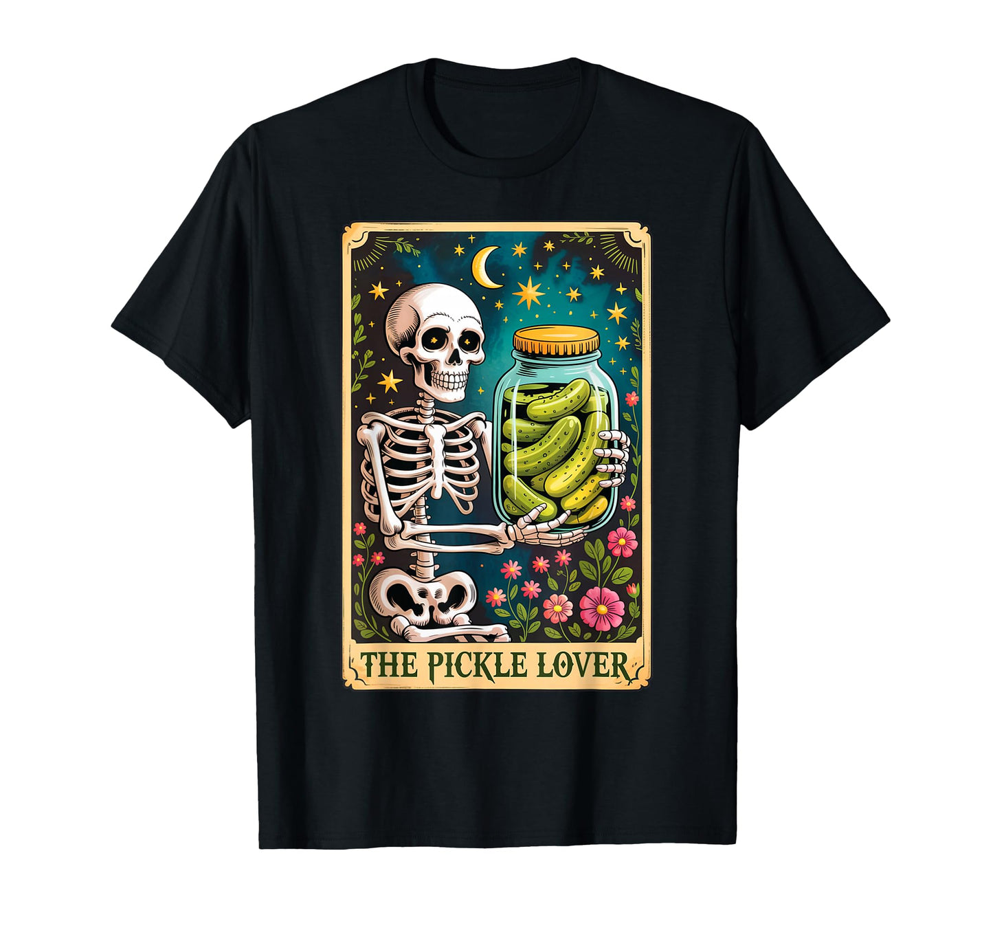 The Pickle Lover Tarot Card Funny Pickle Skeleton Halloween T-Shirt