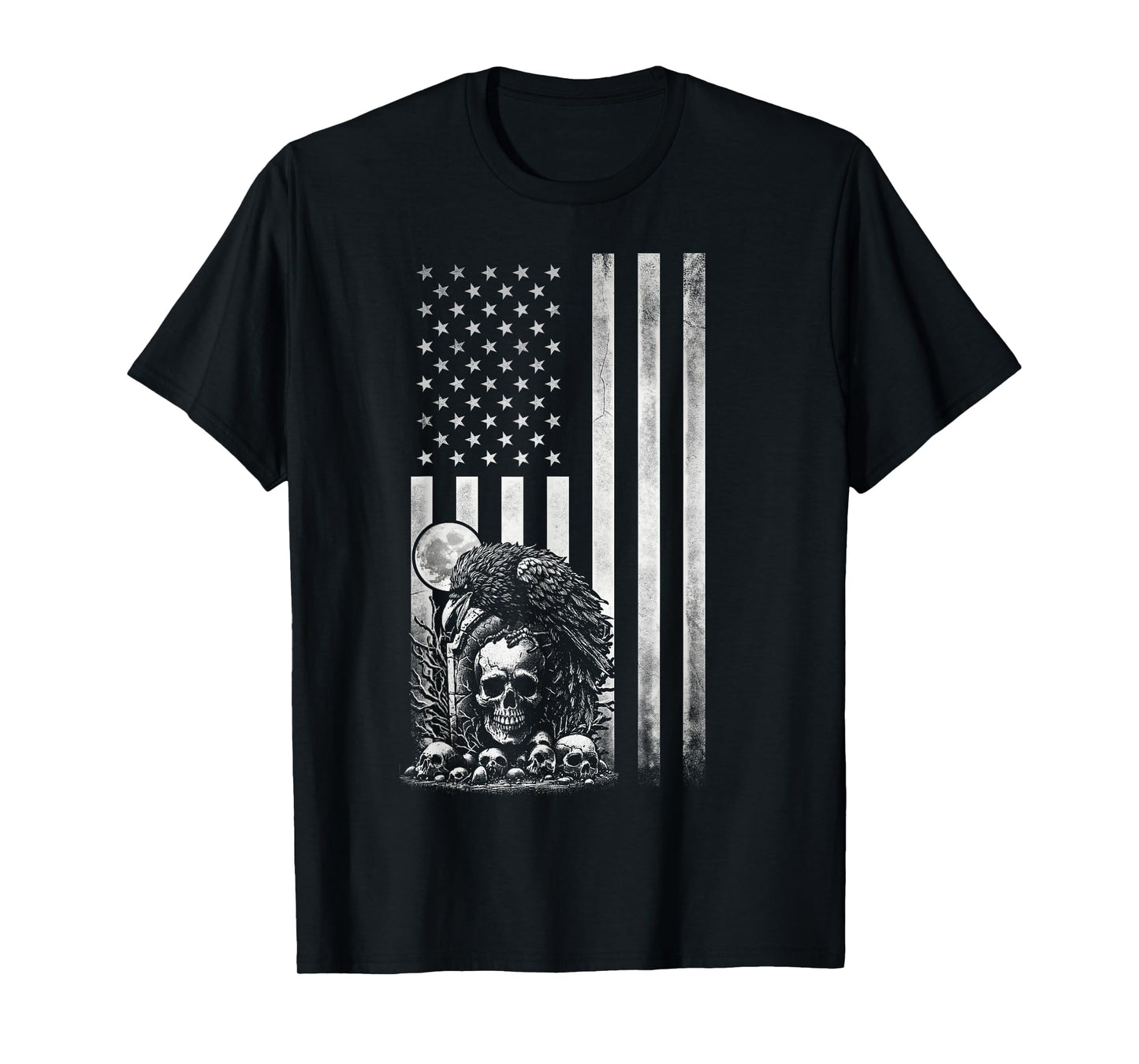 Funny F-Caw-F USA Flag Silhouette Crow Moon Gothic Graphic T-Shirt