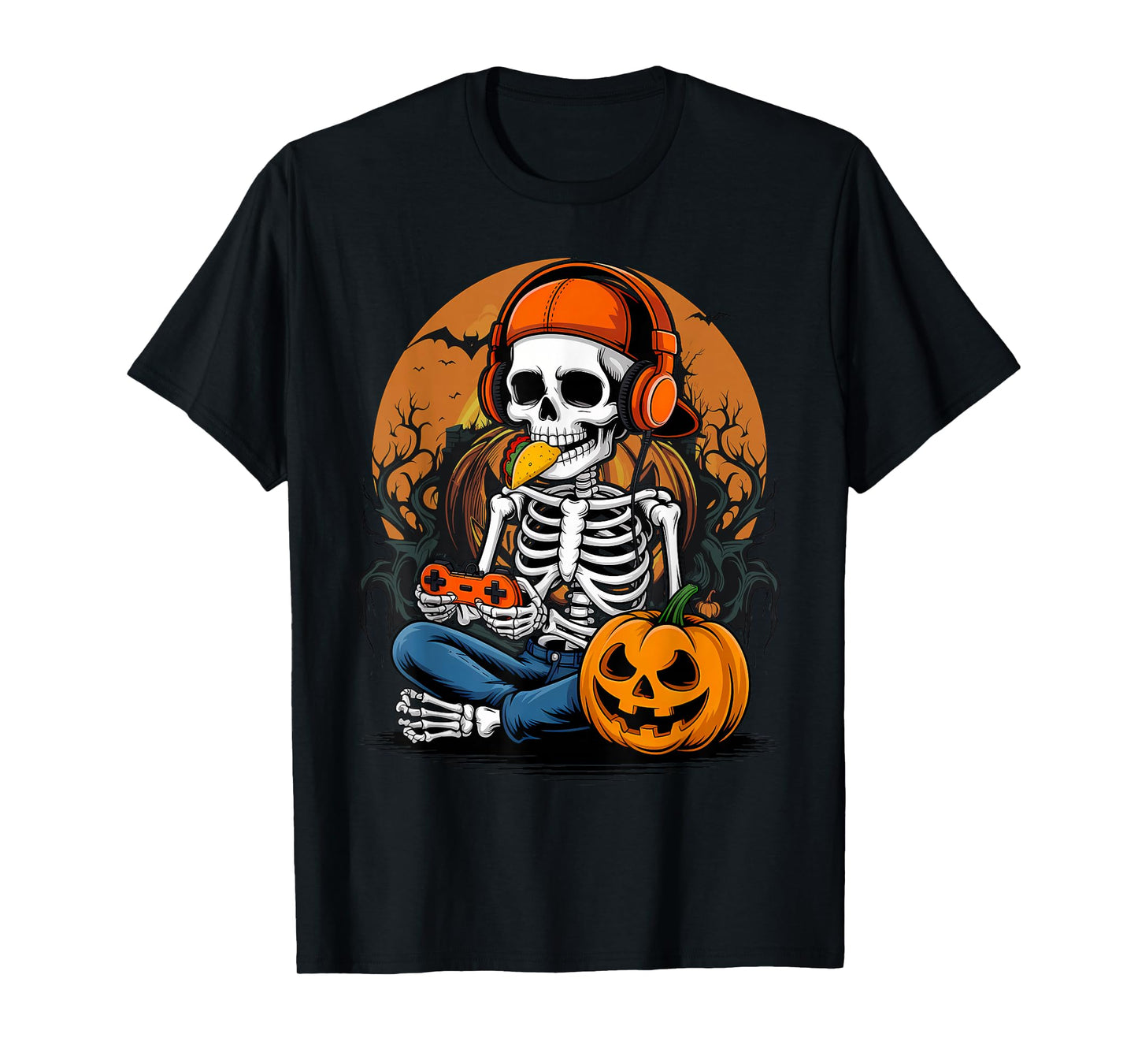 Skeleton Eating Taco Halloween Gamer Gaming Food Lover T-Shirt
