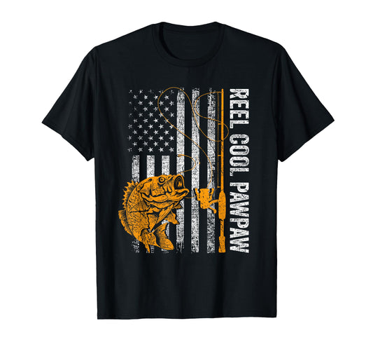 Reel Cool Pawpaw American Flag Fishing Fathers Day T-Shirt